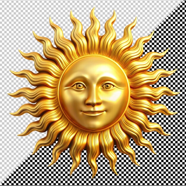 PSD golden sun with face on transparent background