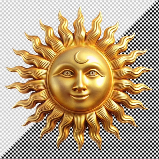 PSD golden sun with face on transparent background