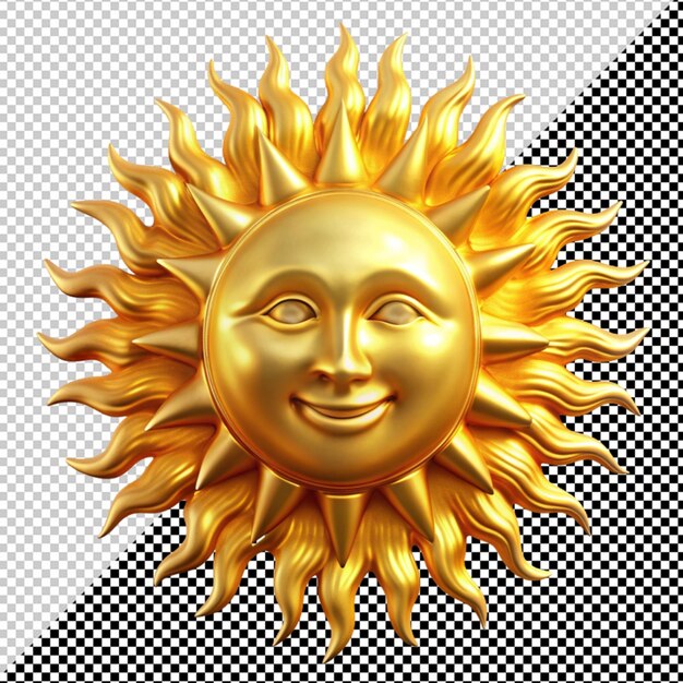 PSD golden sun with face on transparent background