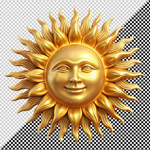 Golden sun with face on transparent background