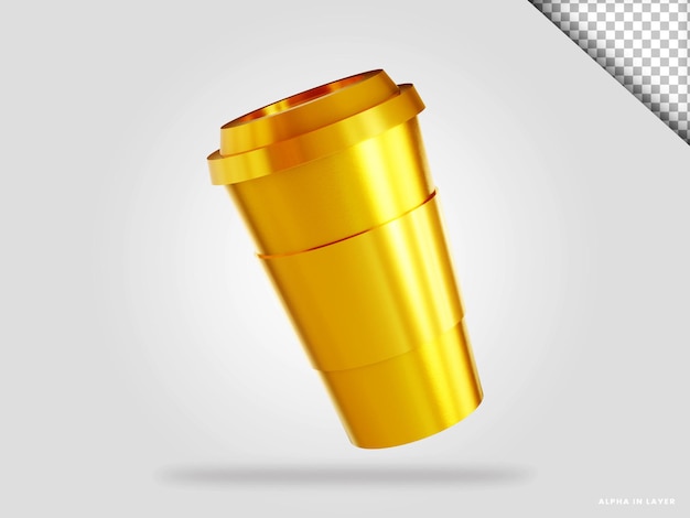 Golden takeaway cup 3d render illustration isolated