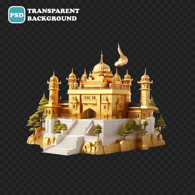 PSD golden temple icon isolated 3d render illustration