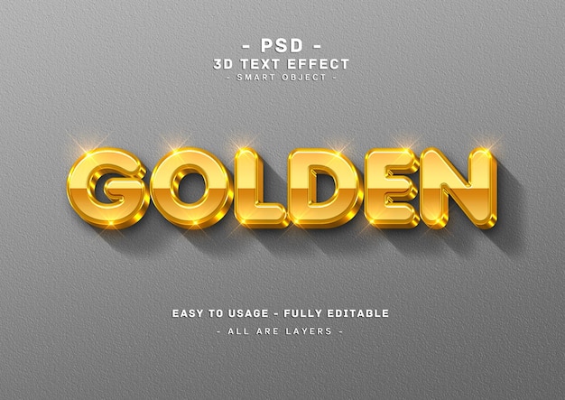 Golden text effect 3d left style