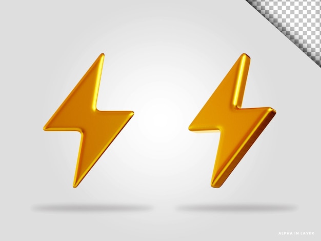 Golden thunderbolt 3d render illustration isolated