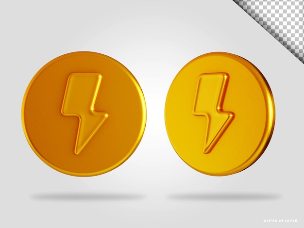 Golden thunderbolt 3d render illustration isolated