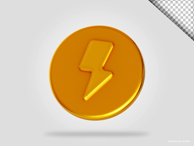 Golden thunderbolt 3d render illustration isolated