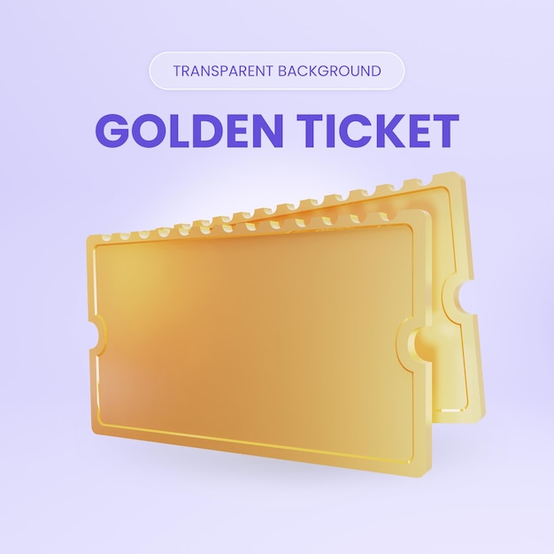 PSD golden ticket coupon 3d rendering illustration