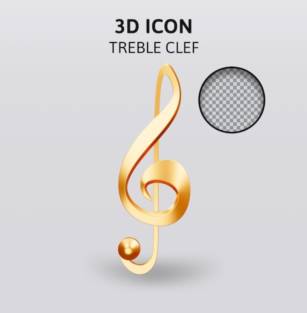 PSD illustrazione di rendering 3d della chiave di violino dorata