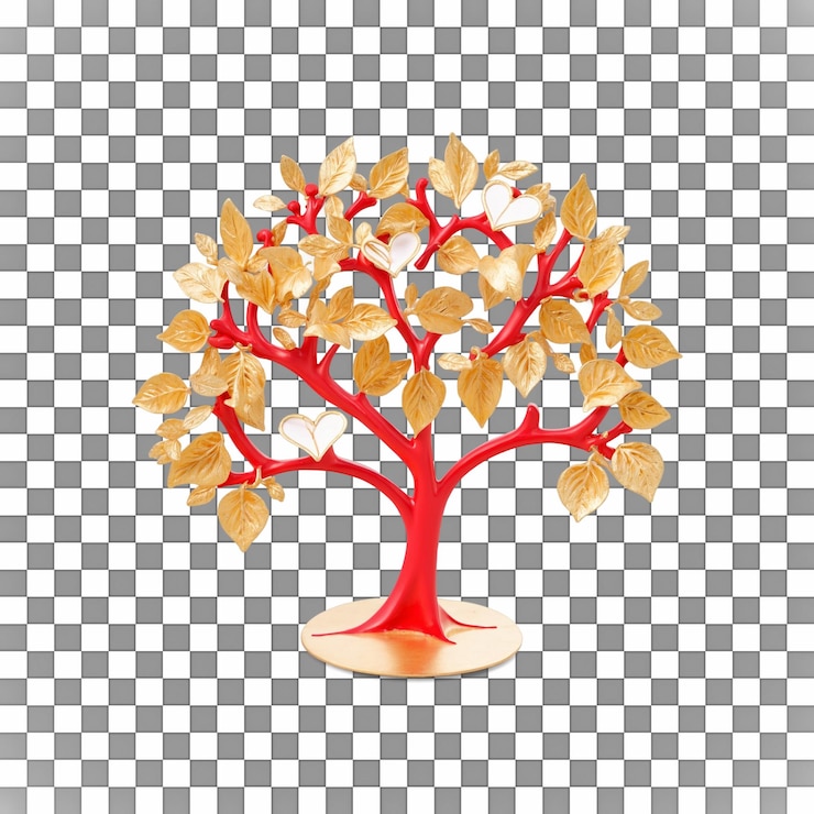 PSD golden tree sculpture with red envelope ornaments