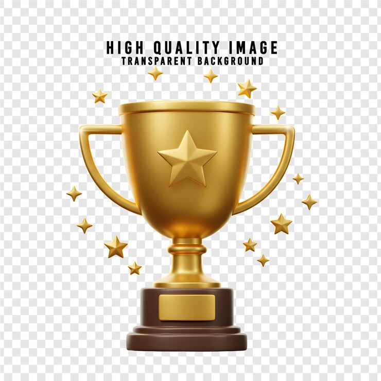 PSD golden trophy with star on transparent background