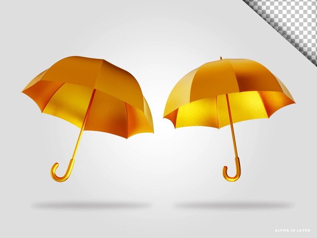 PSD golden umbrella 3d render illustration isolated