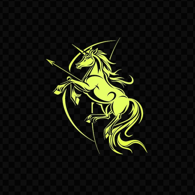 PSD golden unicorn with a gold symbol on the black background