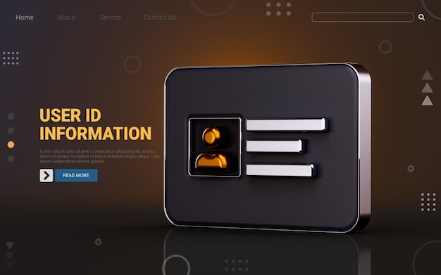 Золотой значок информации о пользователе на темном фоне 3d концепция рендеринга для идентификационной карты водительских прав