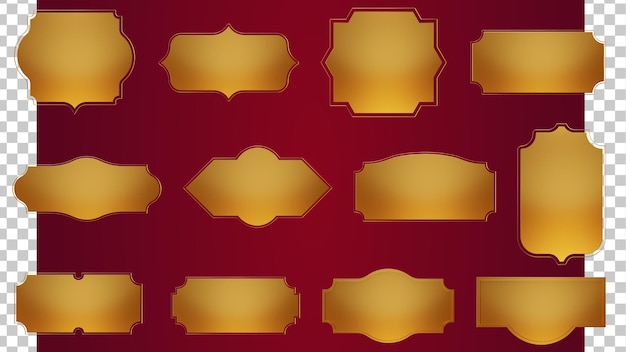 PSD golden vintage empty frames, isolated background.