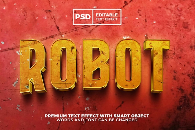 Golden vintage robot rusty grunge red 3d editable text effect