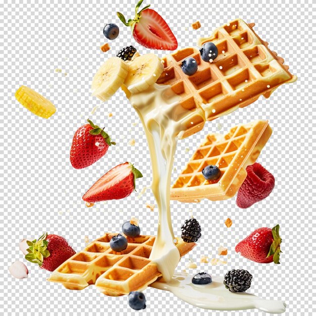 Golden waffles isolated on transparent background