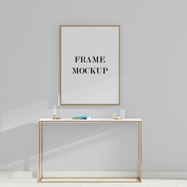 Golden wall frame mockup