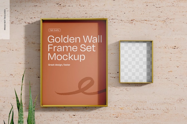 PSD golden wall frame set mockup front view