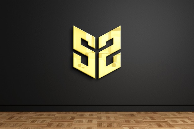 PSD golden wall sign logo mockup design rendering