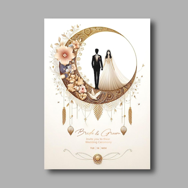 PSD golden wedding invitation card design and free template