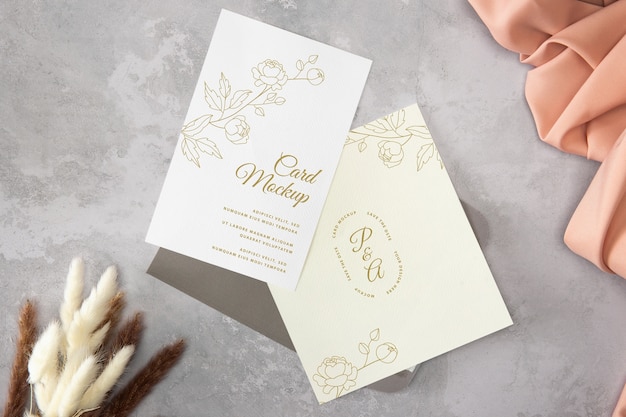 Golden wedding invitation mockup