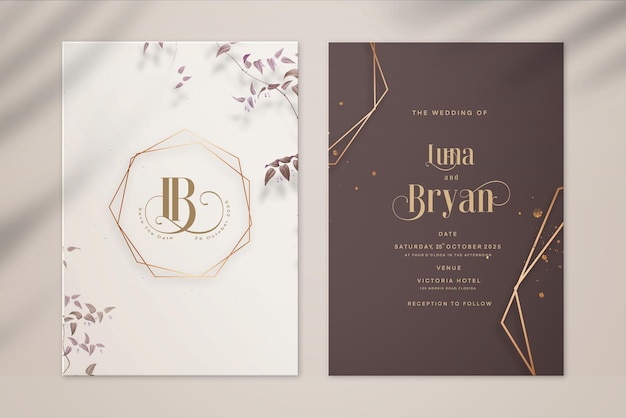 PSD golden wedding invitation and save the date with brown background