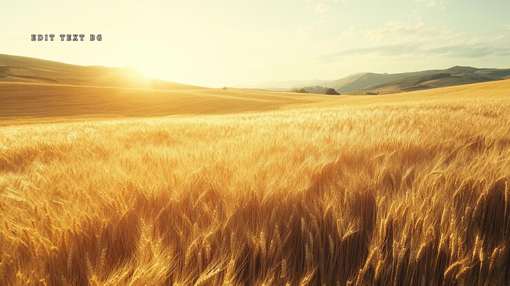 PSD golden wheat field at sunset rolling hills in the background