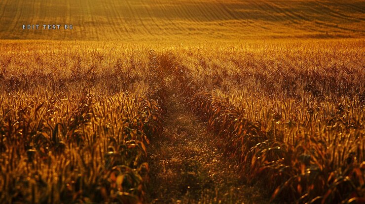PSD golden wheat field at sunset with a path