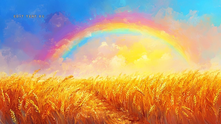 PSD golden wheat field with a rainbow under a vibrant sky