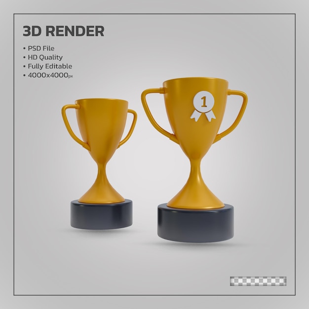 Golden winners trophy realistic isolated 3d render