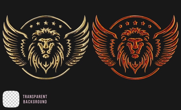 golden y2k abstract lion emblem with wings shape 3d rendering psd