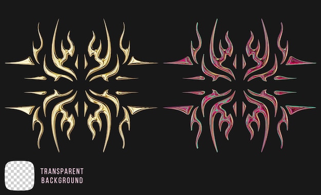Golden y2k abstract tribal shape 3d rendering psd