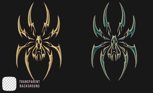golden y2k abstract tribal spider shape 3d rendering psd