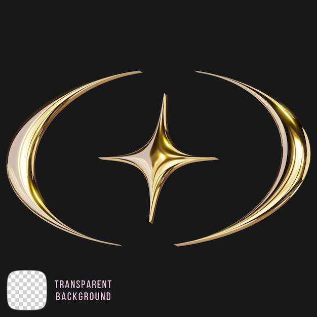 Golden y2k Star Emblem 3d rendering on transparent background