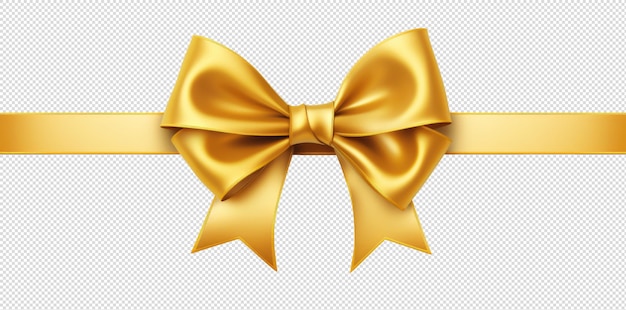 PSD golden yellow bow ribbon decoration gift realistic assets issolated