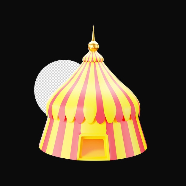 Golden and yellow carnival tent 3d illustration of against black background