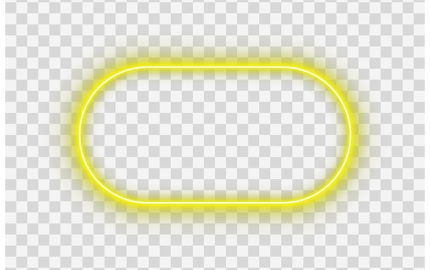 Golden yellow neon glowing oval frame rectangle rounded light border on transparent background