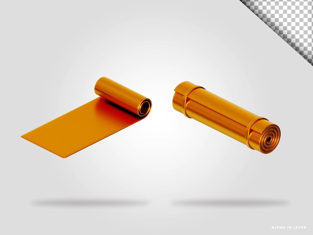 Golden yoga mat 3d render illustration isolated