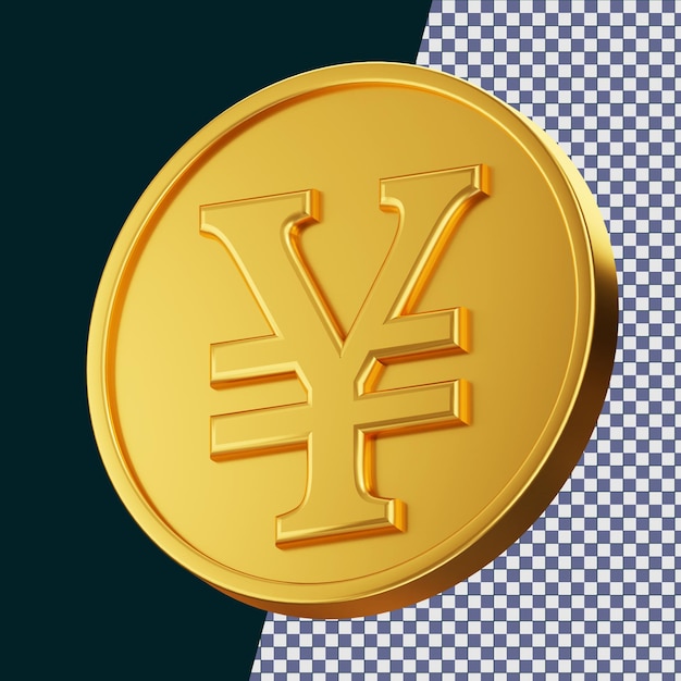 PSD golden yuan coin 3d rendering isolated concept with shiny gold material effect