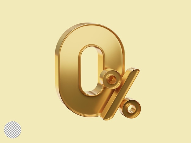 PSD golden zero percentage or 0 for special offer of shopping department store discount and banking interest rate concept by realistic 3d render