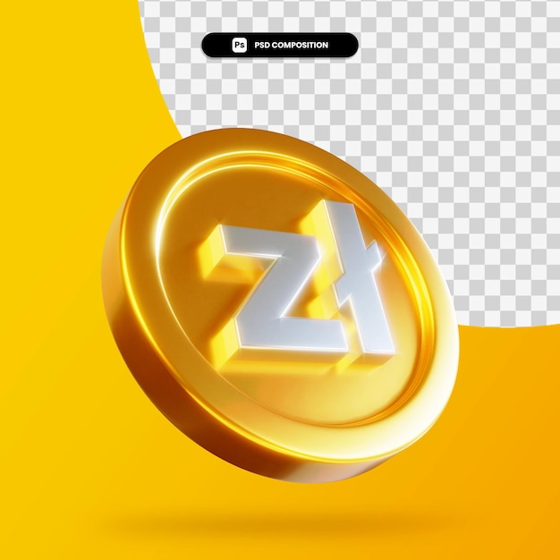 Golden zloty coin 3d rendering isolated