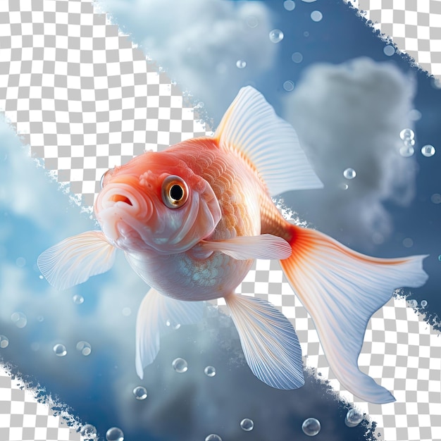 PSD goldfish aquarium with red comet and white fin fish transparent background