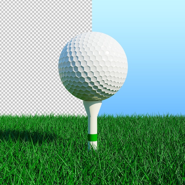 PSD pallina da golf ed erba verde con un'illustrazione isolata giornata di sole