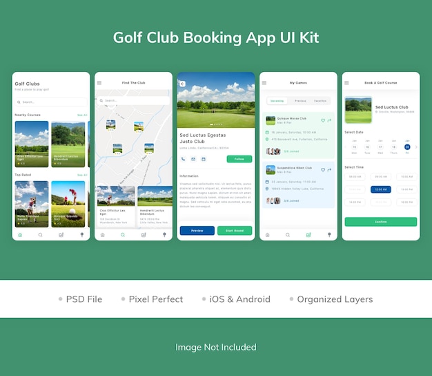 PSD 골프 클럽 예약 앱 ui 키트