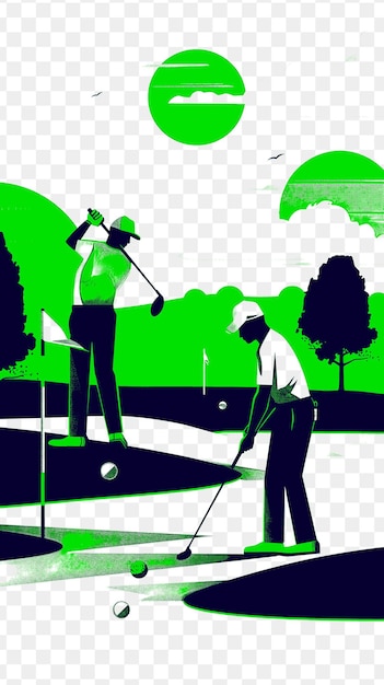 PSD impostazione del campo da golf con golfisti e caddies per le elezioni go poster banner postcard t-shirt tattoo