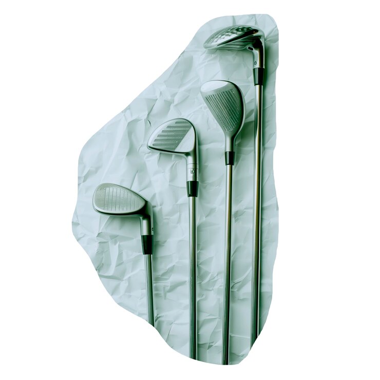 PSD golf equipment on crumpled paper cut out image