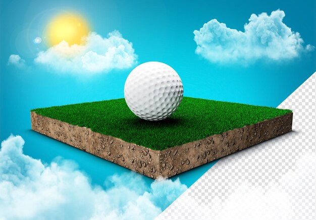 Campo da golf nel cielo nuvole in movimento luce solare riflesso lente 3d illustrazione