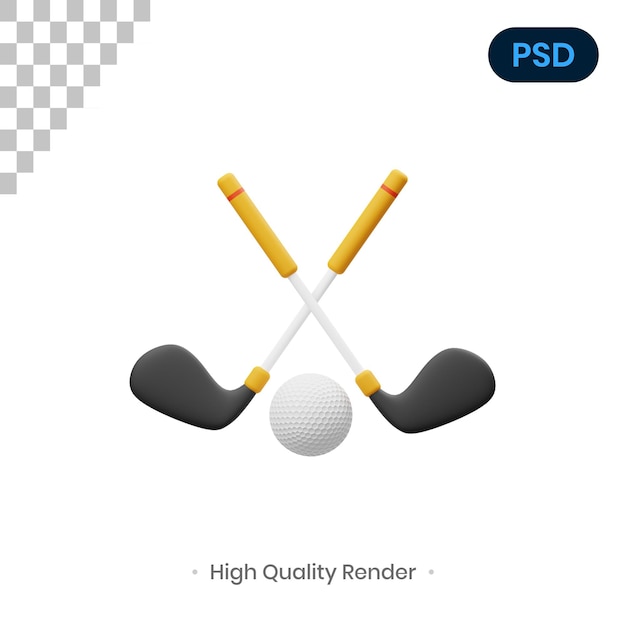 Illustrazione di rendering 3d del bastone da golf psd premium