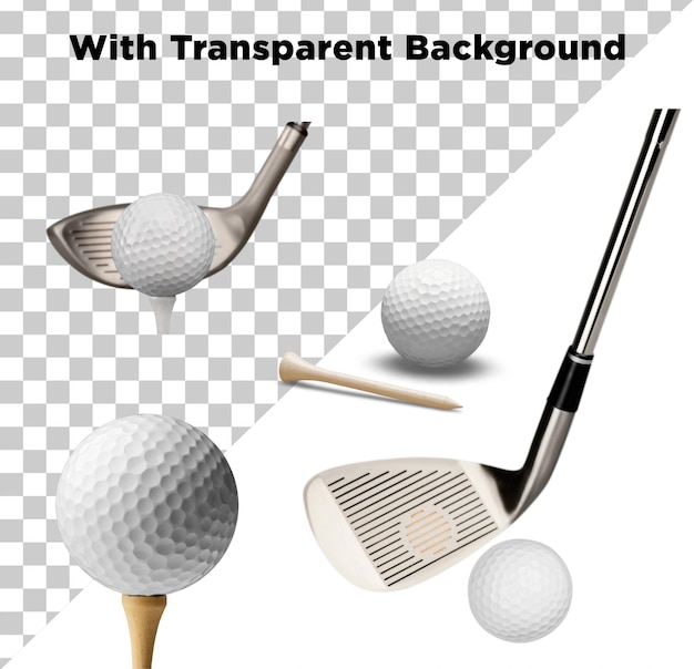 Golfbal en clubs geïsoleerd op een doorzichtige achtergrond