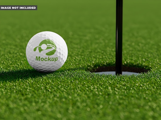 Golfbal in de buurt van het gat op een groene golfbaan